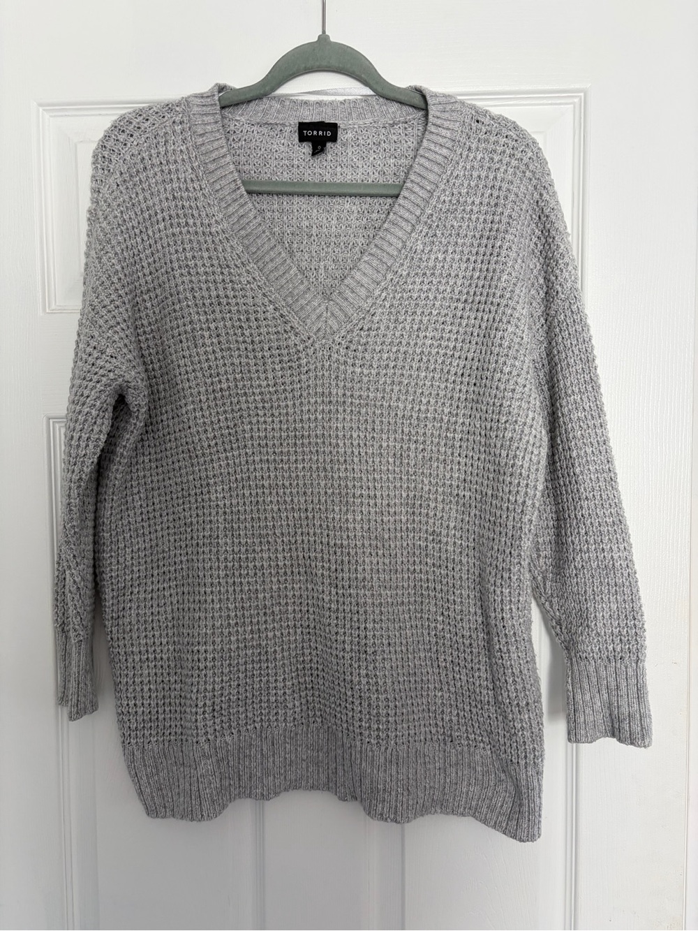 Torrid Light Gray V-Neck Waffle Knit Sweater